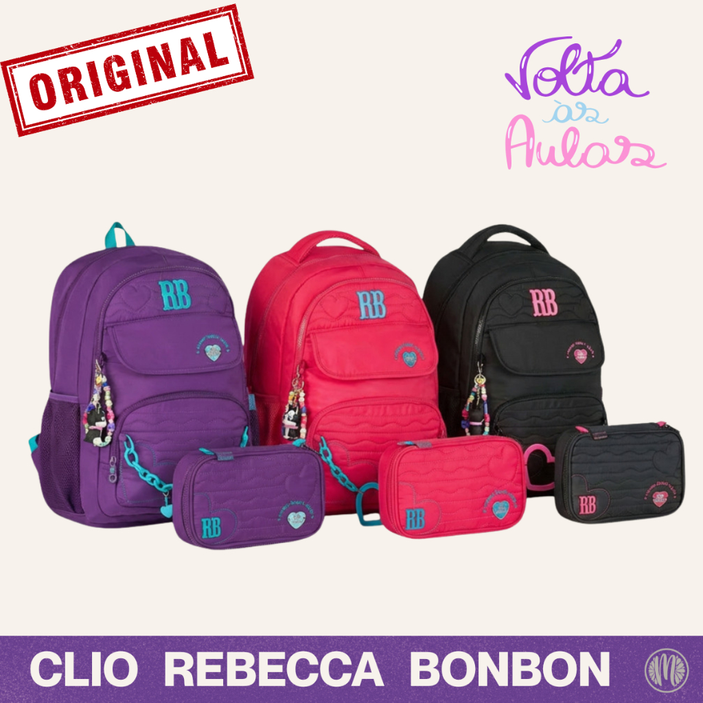 Estojo e Mochila Rebeca Rebecca BonBon Clio Original Volta às Aulas Bolsos Internos Teen em Oferta na Shopee
