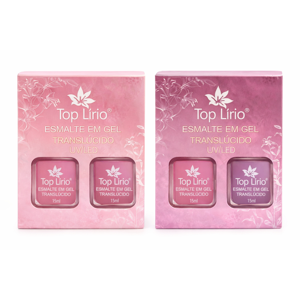 KIT Esmalte em Gel Translúcido Top Lírio UV/LED – Efeito Natural, Alto Brilho e Longa Duração