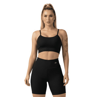 Conjunto Bermuda e Cropped MicroCanelado Premium Poliamida Cós alto e Zero Transparência