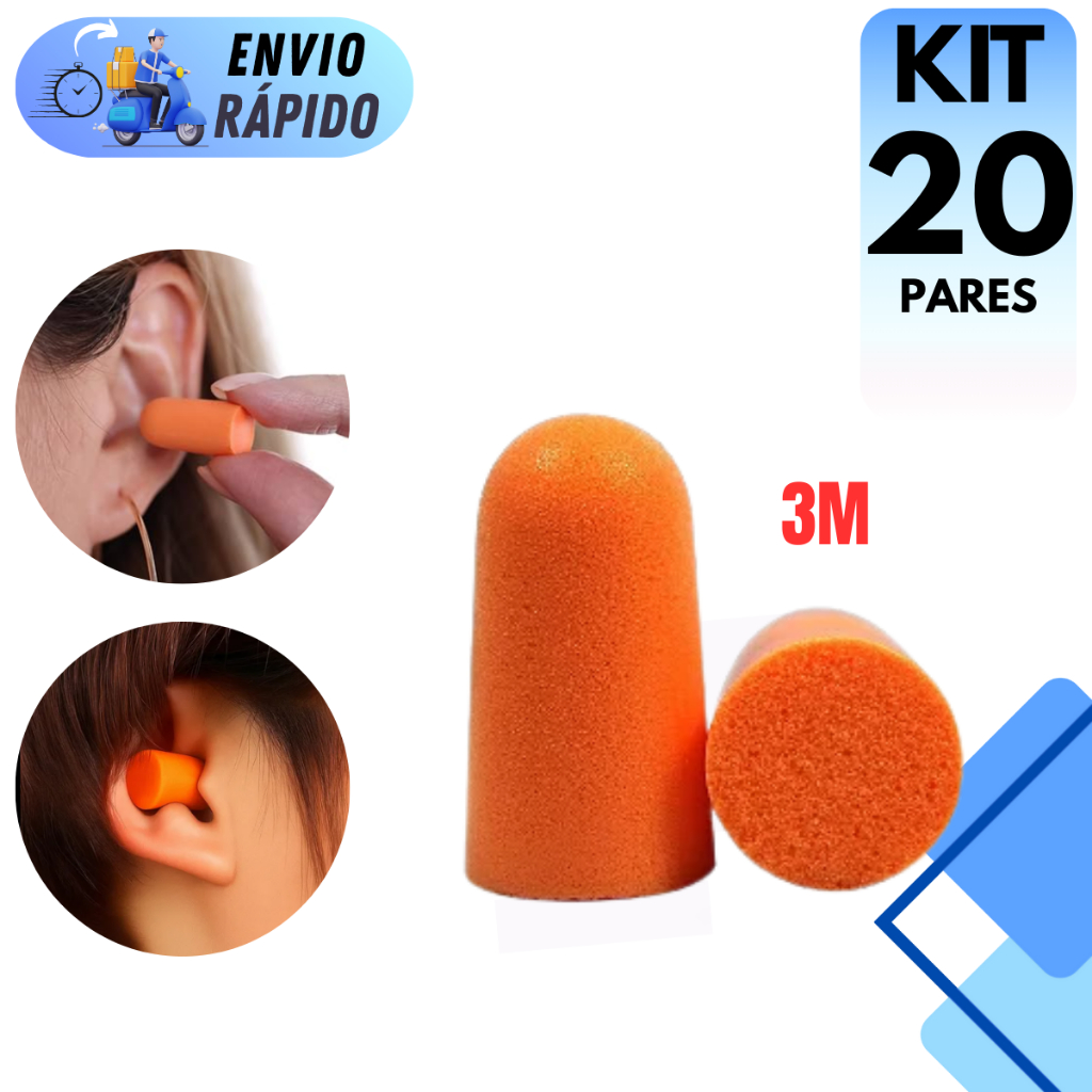 Imagem KIT 10 A 20 PROTETORES AURICULAR DE ESPUMA ABAFADOR 3M DE RUÍDOS PARA OUVIDOS SEM CORDÃO PARA DORMIR