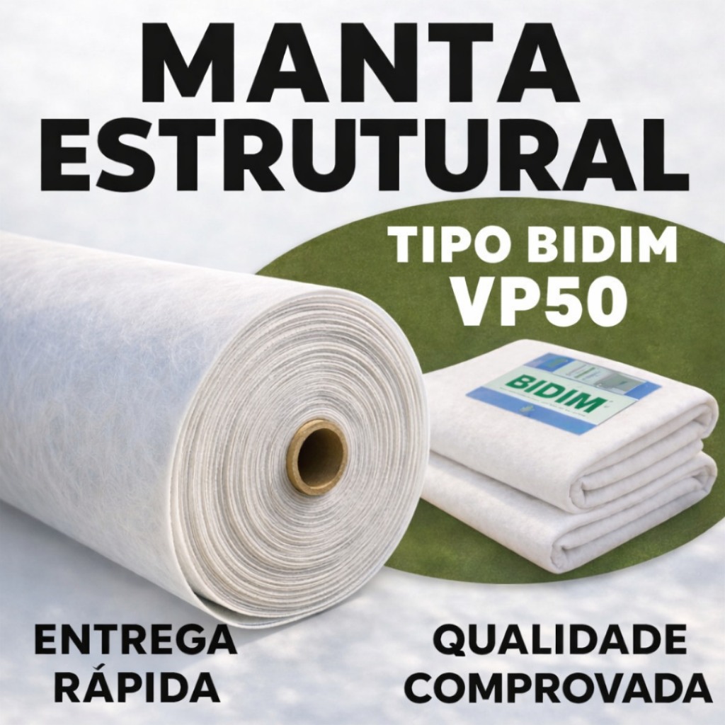 Manta VP50 Tipo Bidim 15 Metros | Alta Resistência para Obras