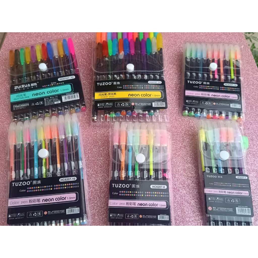 CANETA NEON GEL KIT 8/10/12/24 CORES GLITER PONTA 1.0 MM  COLORIDA. Escrita Suave e Efeito Glitter