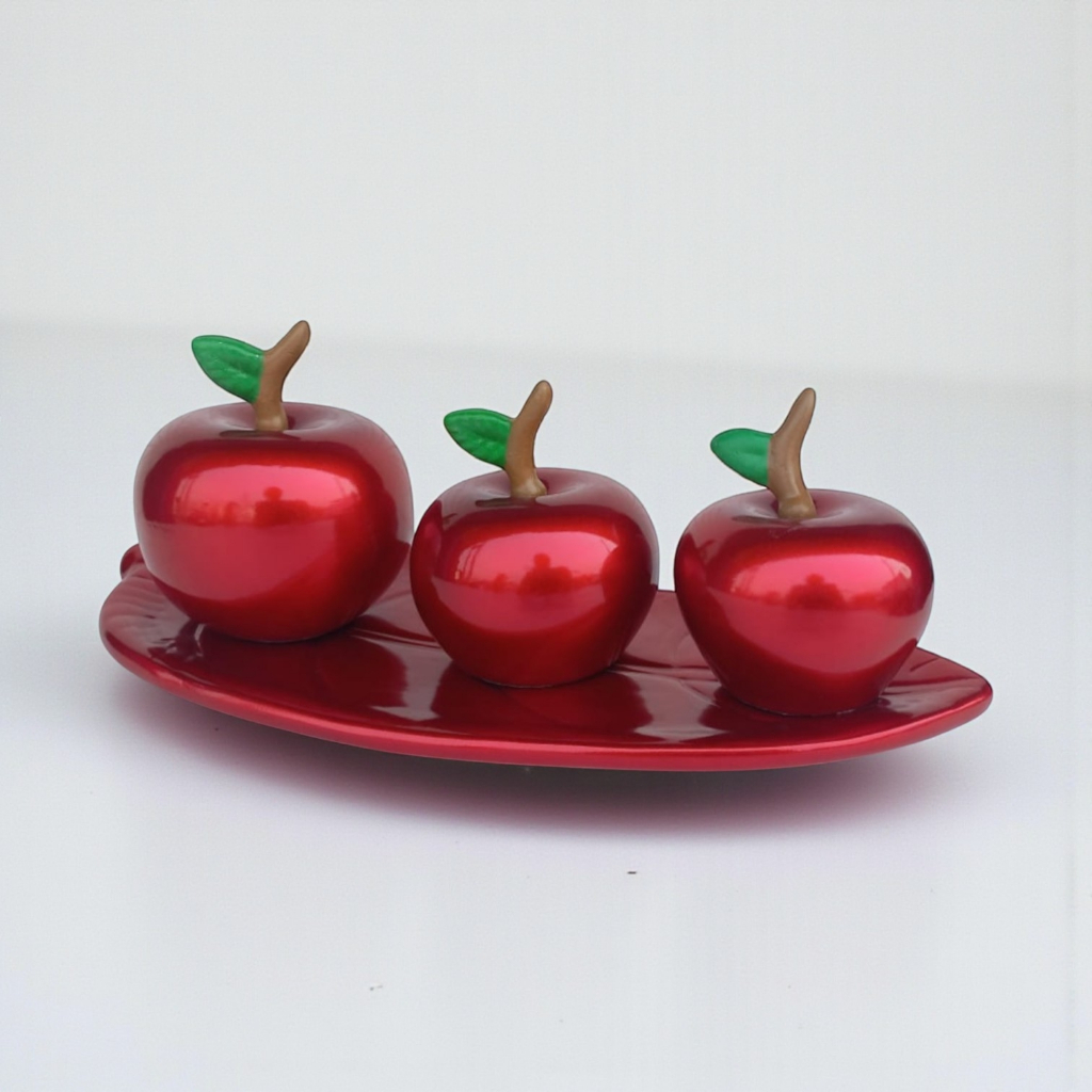 Enfeite Cerâmica Maçã Folha Kit Fruteira Mesa Cozinha Decorção Casa Aparador