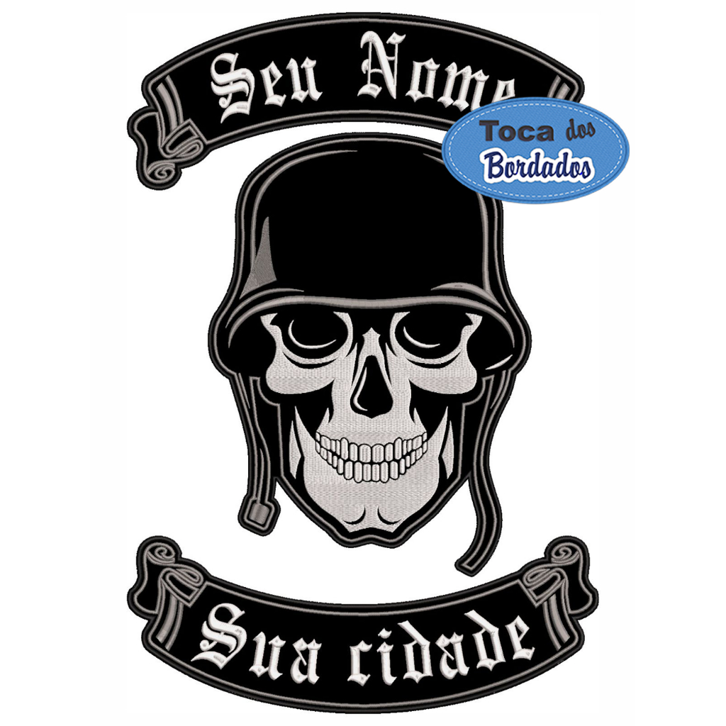 Patch Bordado Caveira capacete com Seu nome Sua cidade 47,5x32 cm Cód.6625