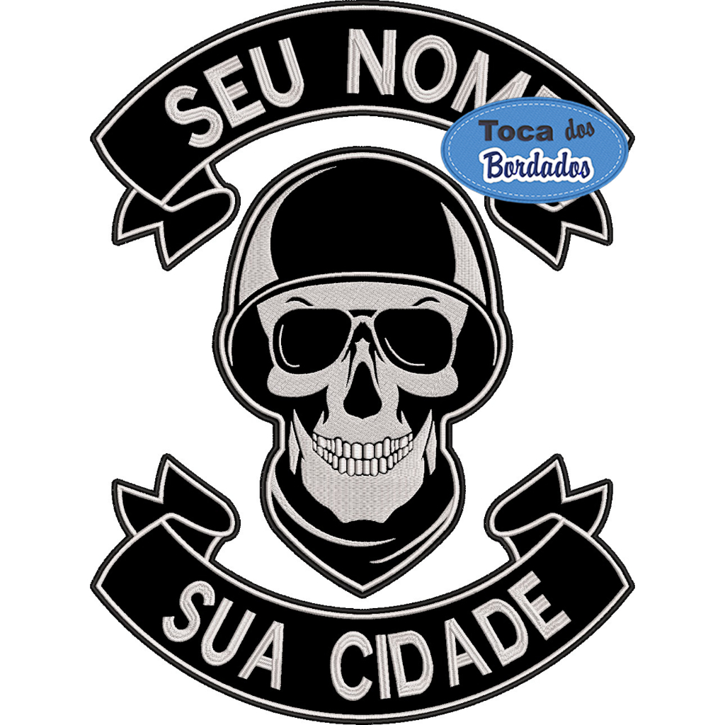 Patch Bordado Caveira capacete com Seu nome Sua cidade 40x30 cm Cód.6626
