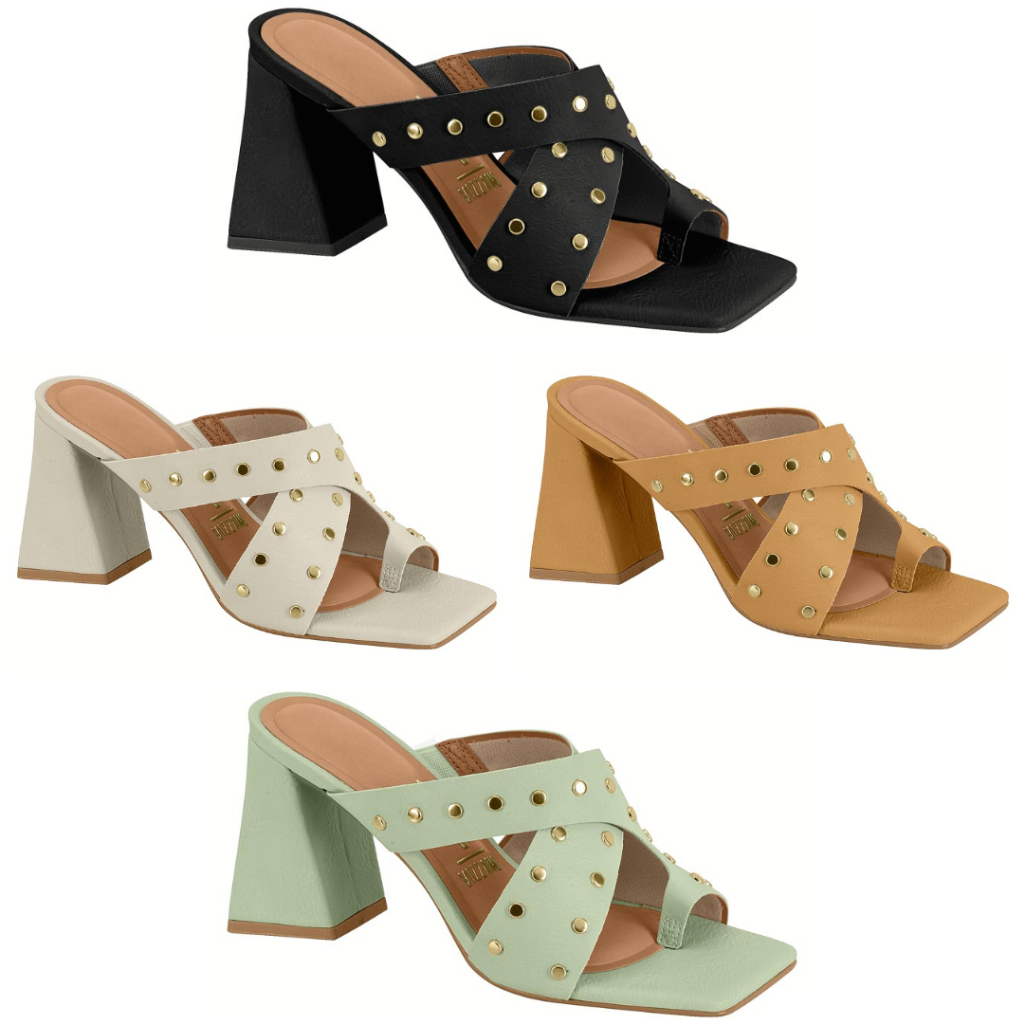 Sandália Tamanco Feminino Vizzano Salto Bloco Confortável Leve Bico Quadrado em Oferta na Shopee