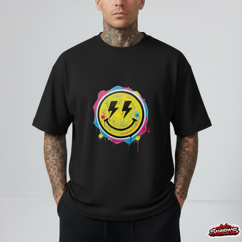 Camiseta oversized masculina Streetwear Premium 100% Algodão estampada sorriso grande