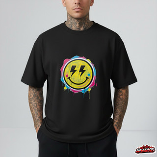 Camiseta oversized masculina Streetwear Premium 100% Algodão estampada sorriso grande