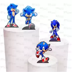 Kit de Display 4 de 20cm Totens para Decoração de Festa sonic em MDF Cortado a Laser