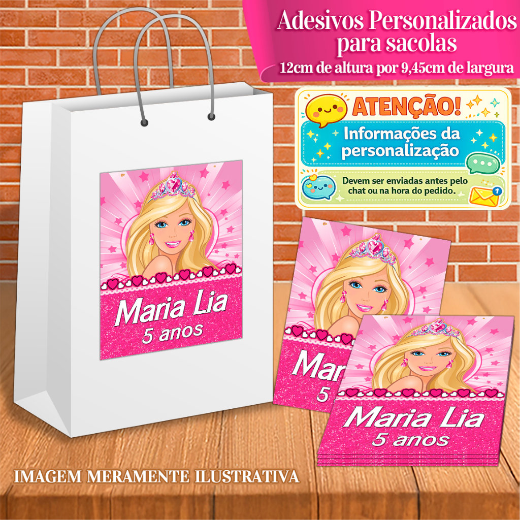 10 Adesivos Personalizados Para Sacolas Princesas Disney e Princesa Sofia Barbie