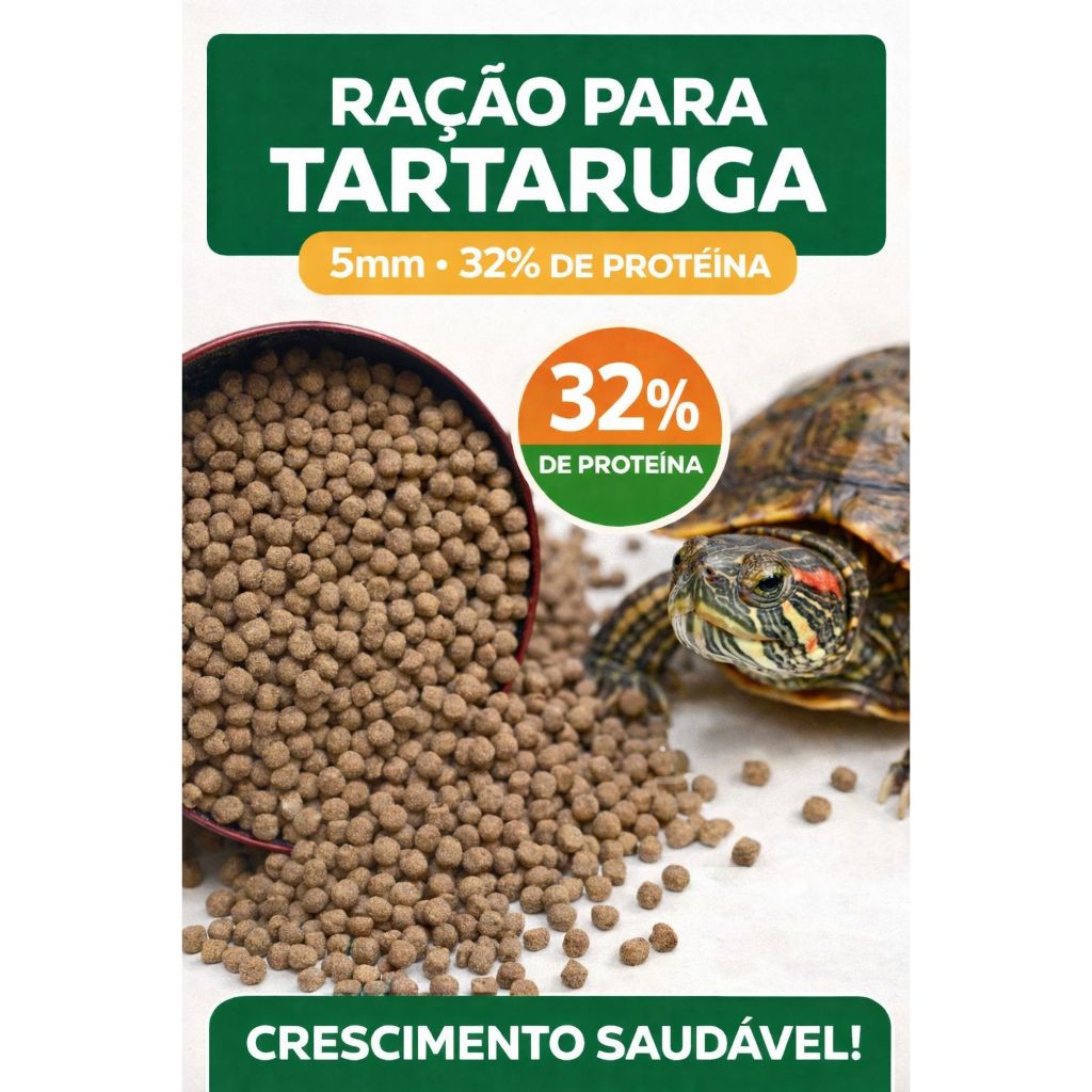 Ração Premium para Tartarugas Aquáticas, cágados e jabutis, 32% de proteina 5mm/ em Oferta na Shopee