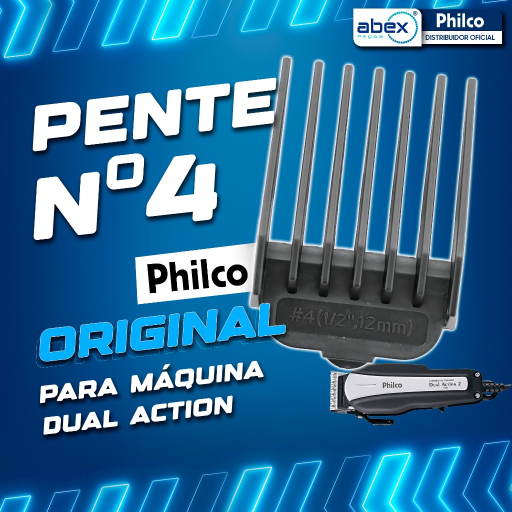 Maquina Corte De Cabelo Pente Numero 4 Philco Dual Action Cor Preto