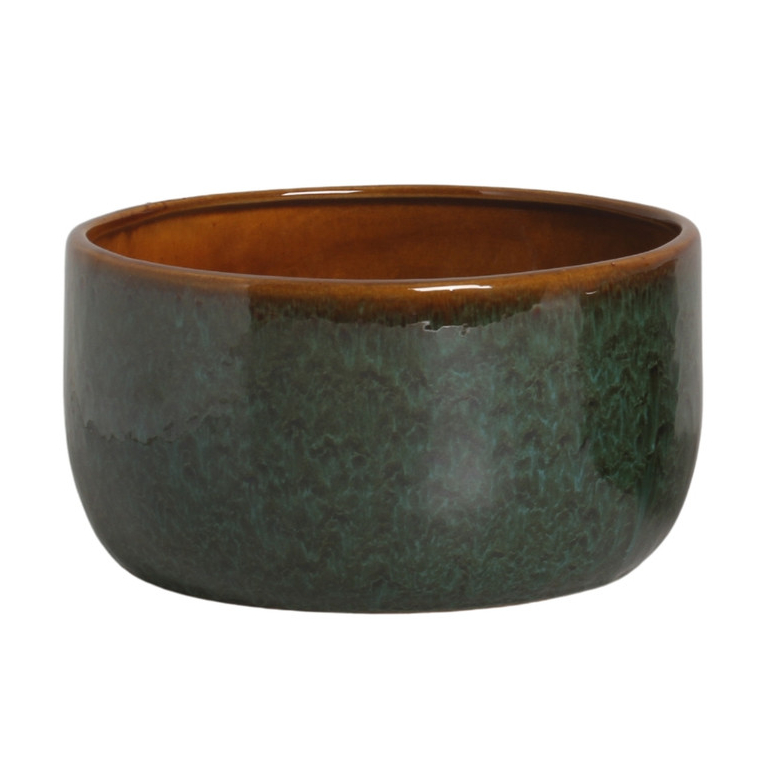 Vaso Cuia Cachepô de Cerâmica Esmaltada para Plantas - Bacia Verde Caramelo Cuia 21