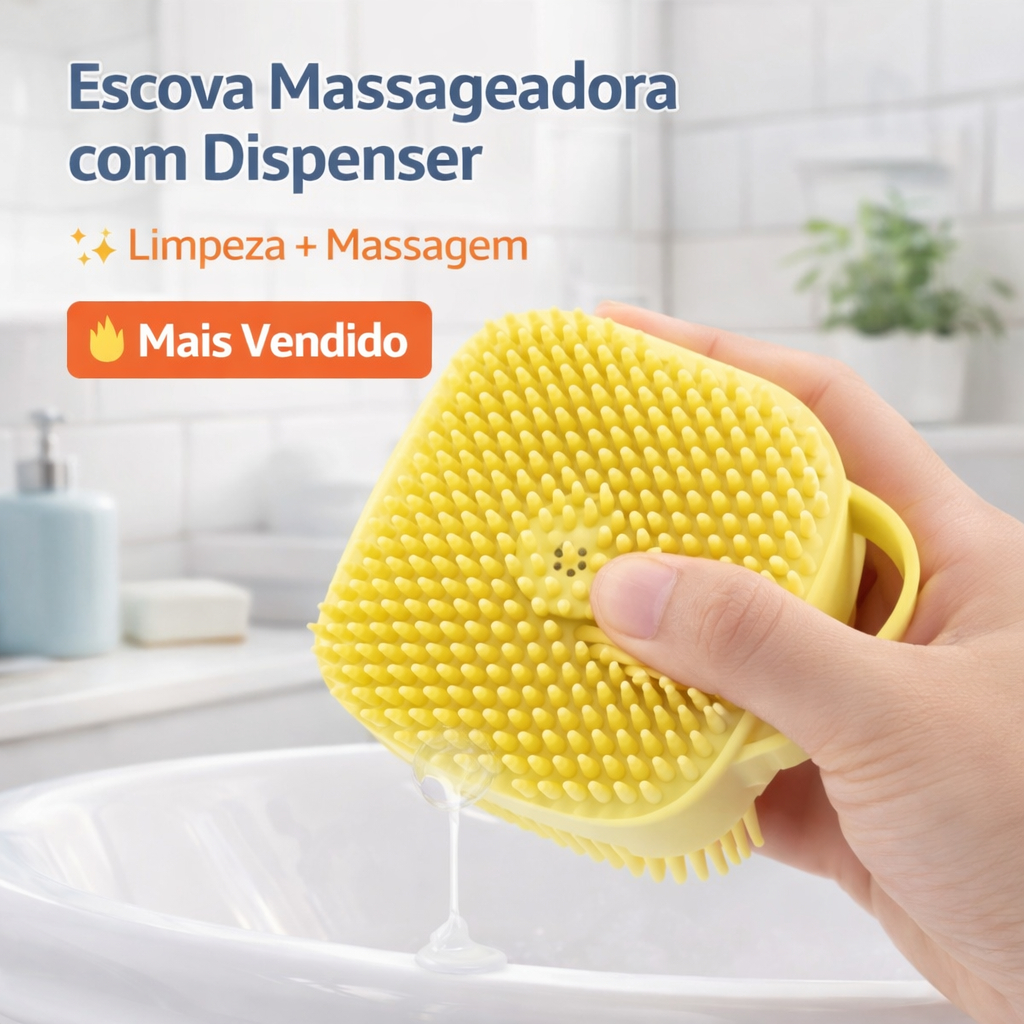 Esponja de Silicone P/ Banho Massageador Dispenser reservatório Shampoo sabonete líquido banho