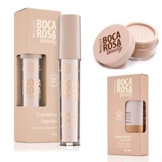 Conjunto de três peças: Base Boca Rosa + Pó solto Marble + Corretivo