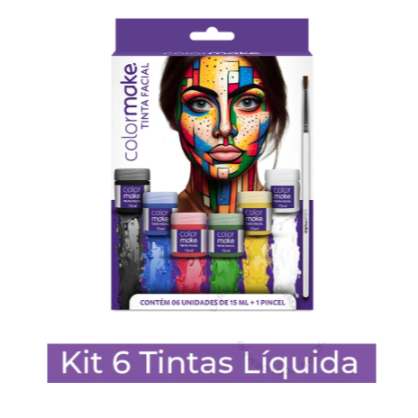 Tinta Facial Líquida 6 Cores + Pincel Cartela Com Pote 15ml  – Maquiagem Artística, Carnaval, Halloween, Cosplay