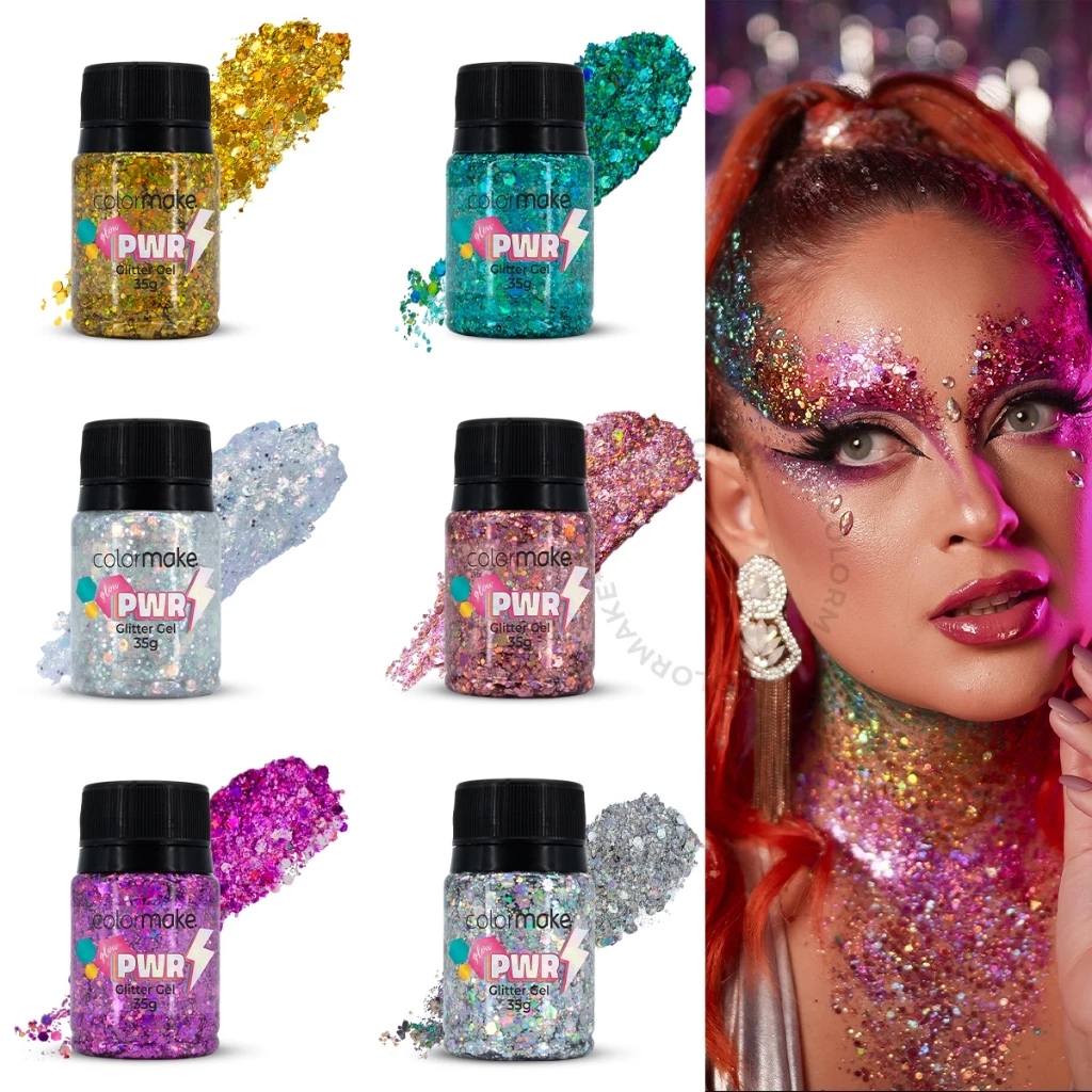 Glow Power Glitter Gel 35g – Brilho Intenso para Corpo e Rosto - Carnaval, Cabelo Maluco, Brilho