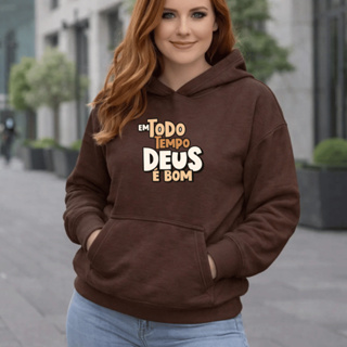 Moletom Feminino Canguru Cristão Estampado Deus É Bom Blusa De Frio 100% Algodão em Oferta na Shopee