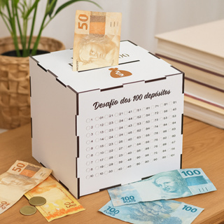 Cofre MDF Desafio 1Mil / 5Mil / 10Mil / 20Mil pra juntar dinheiro , escolha Sua Meta. em Oferta na Shopee