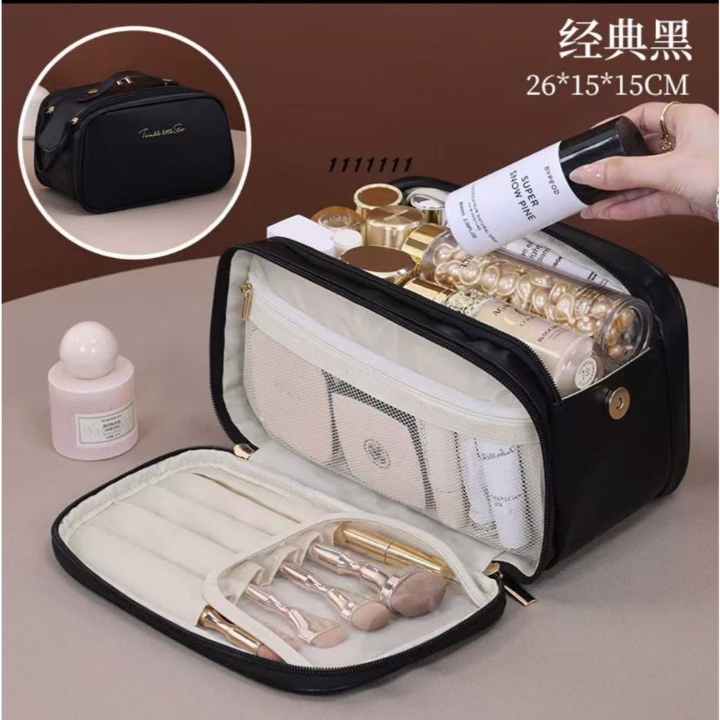 Necessaire multicamadas, grande capacidade, ideal para viagens, luxo sofisticado e acessível. em Oferta na Shopee