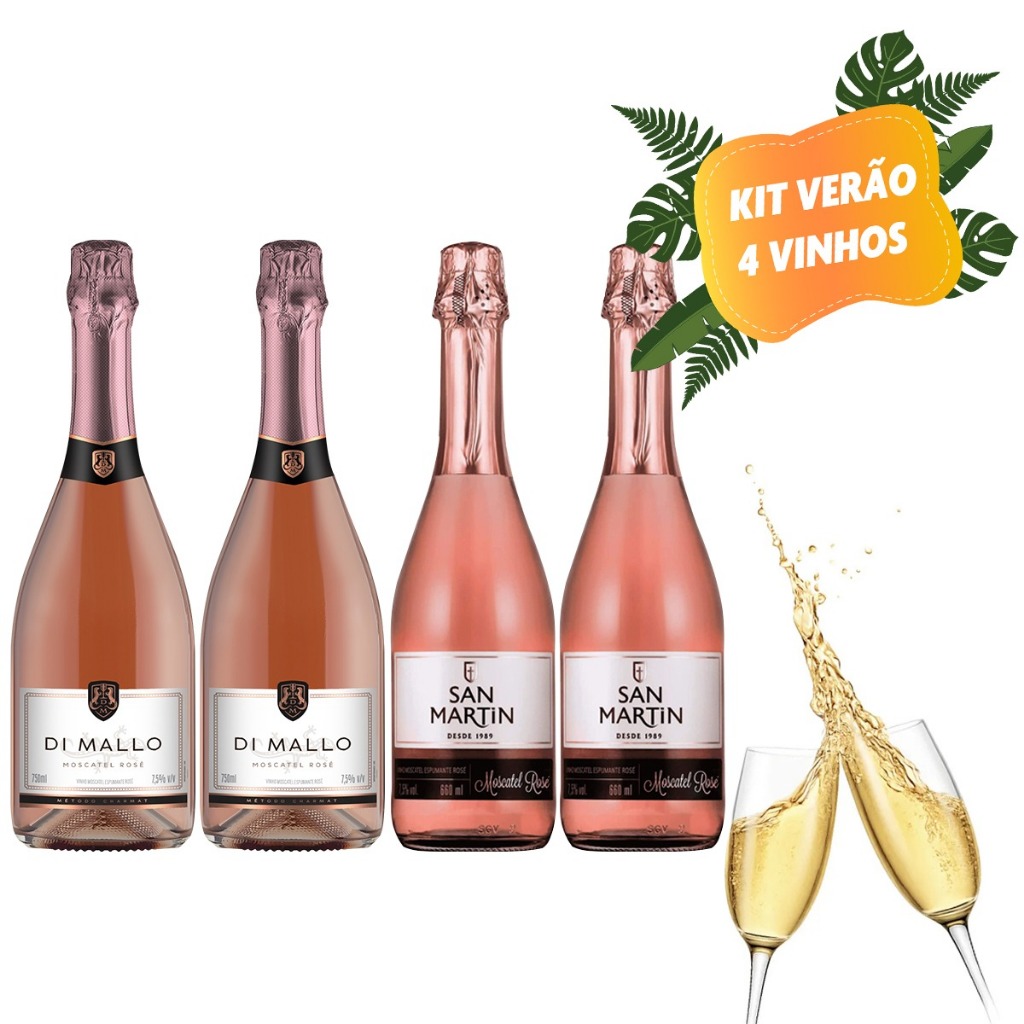 Kit Verao 2 Un Espumante Di mallo Rosé Suave + 2 un Espumante San Martin Moscatel Rose em Oferta na Shopee