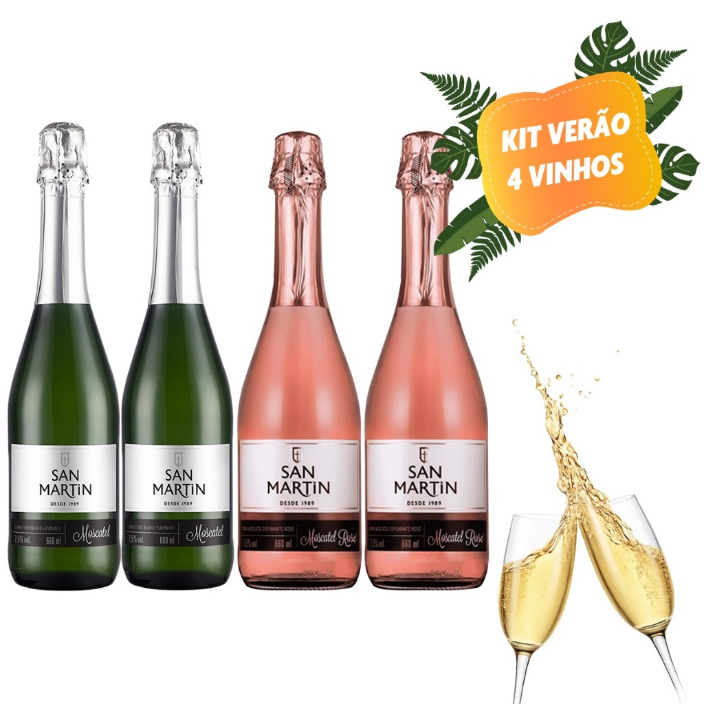Kit Verao 2 Un Espumante San Martin  Rosé Moscatel Suave + 2 un Espumante San Martin Moscatel em Oferta na Shopee
