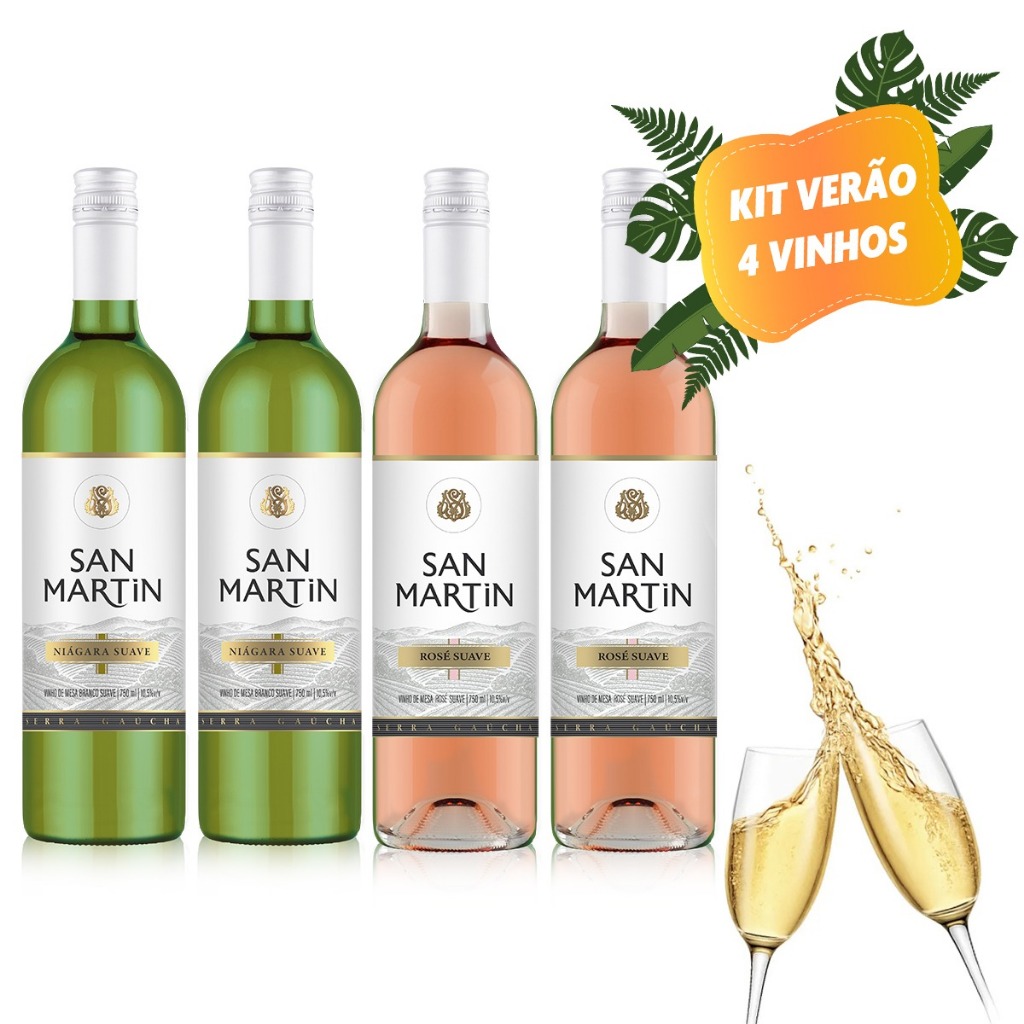 Kit Verao 2 Un Vinho Rosé Suave + 2 un Vinho Branco Suave 750ml