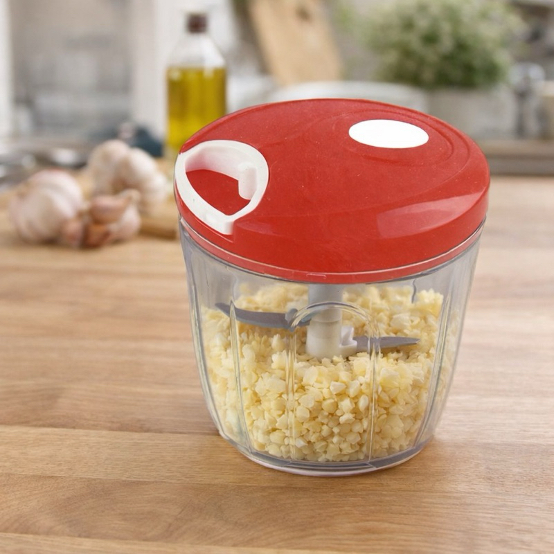 Mini Processador Triturador de Alho Temperos Alimentos Manual 3 Em 1 Cores Sortidas Lâminas Aço Inoxidável Capacidade