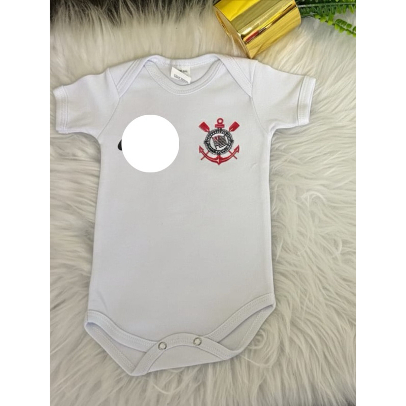 Body Bebê Infantil Mêsversário Temático Time Corinthians Branco Personagens Fantasia