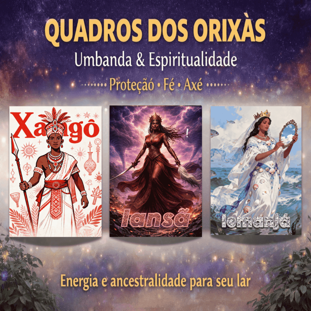Imagem Quadro Orixás Umbanda  Xangô, Ogum, Oxum, Iemanjá e Iansã Arte Espiritual Proteção Fé Axé Decoração