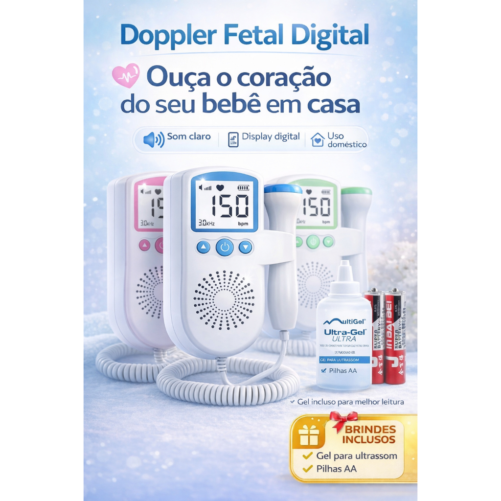 Kit Sonar Fetal Doppler Monitor Frequência Cardíaca + gel + Brinde - Batimento bebe ultrassom