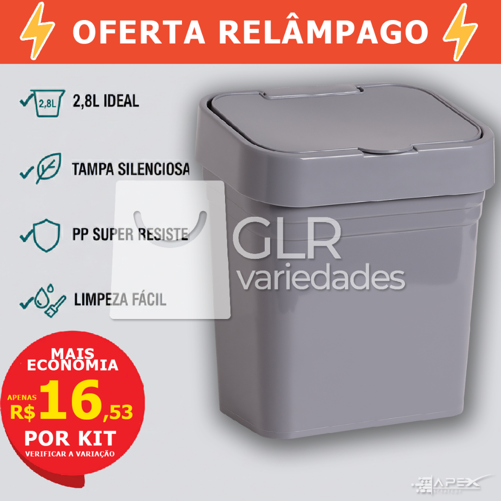 Lixeira lixo de Pia 2,8L Plástica Reforçada com Tampa Para Cozinha Banheiro Mesa Escritório Moderna em Oferta na Shopee