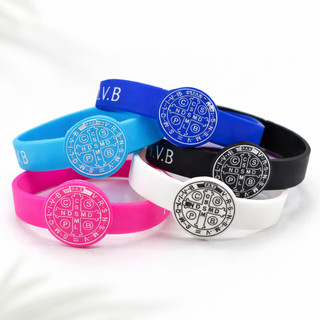 Pulseiras Silicone São Bento Colorida Oração Completa Importada Antialérgico Atacado Varejo Proteção