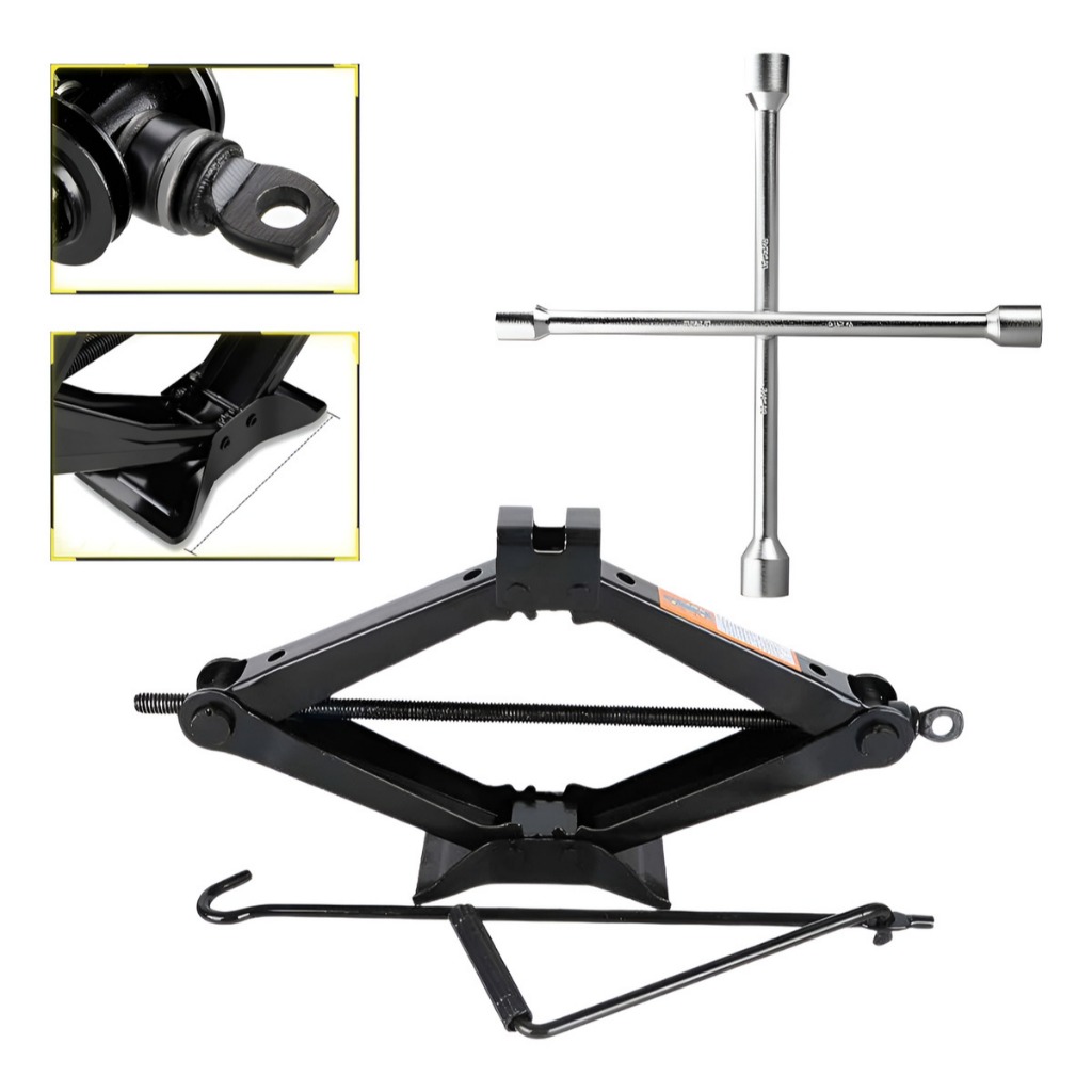 Macaco Mecânico Sanfona Universal 1,5T + Chave De Roda Em Aço Para Carros Passeio Automotivo Reforçado 1500 Kg