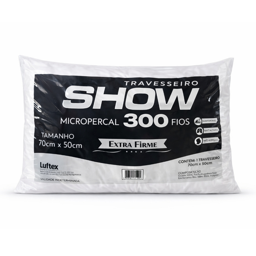 Travesseiro Show Micropercal 300 Fios 70 x 50 Suporte Extra Firme