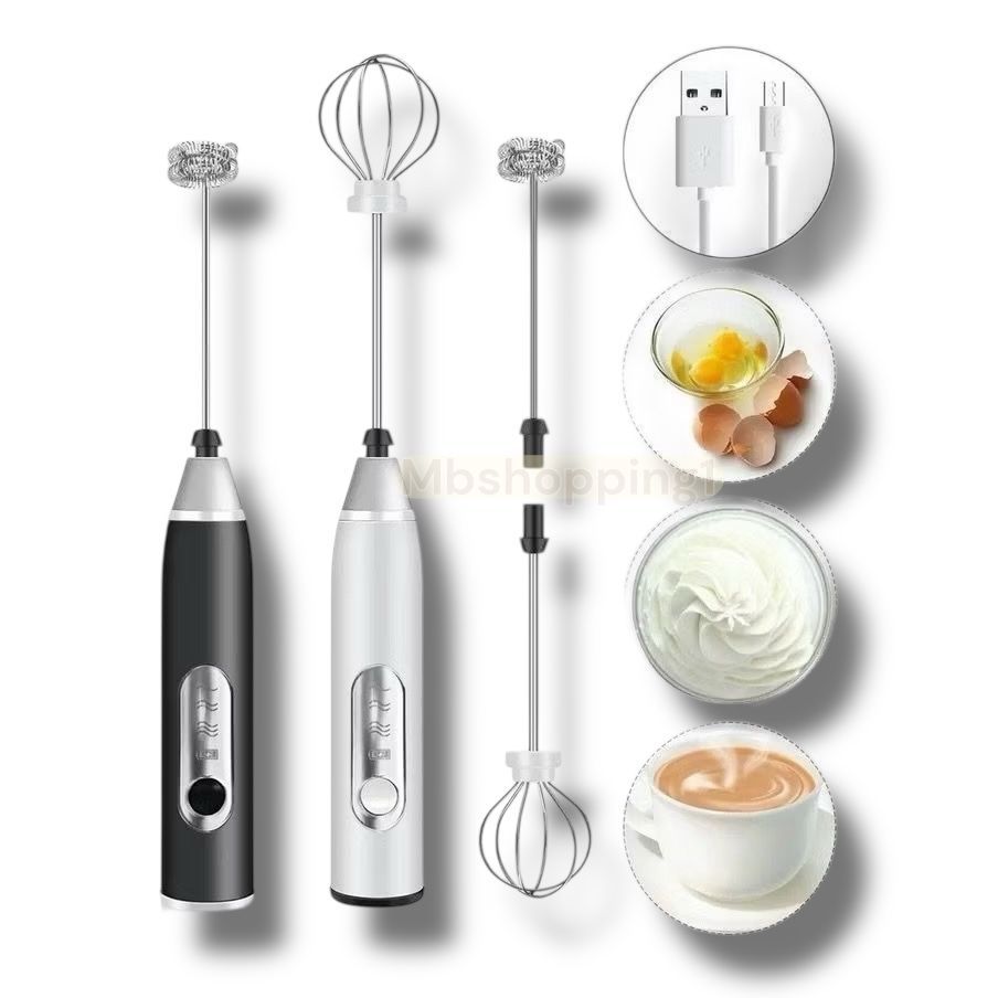 Batedor Misturador Mixer Elétrico para Bebidas Leite Café  Suco Vitamina Fitness Clara de Ovo 2 em 1