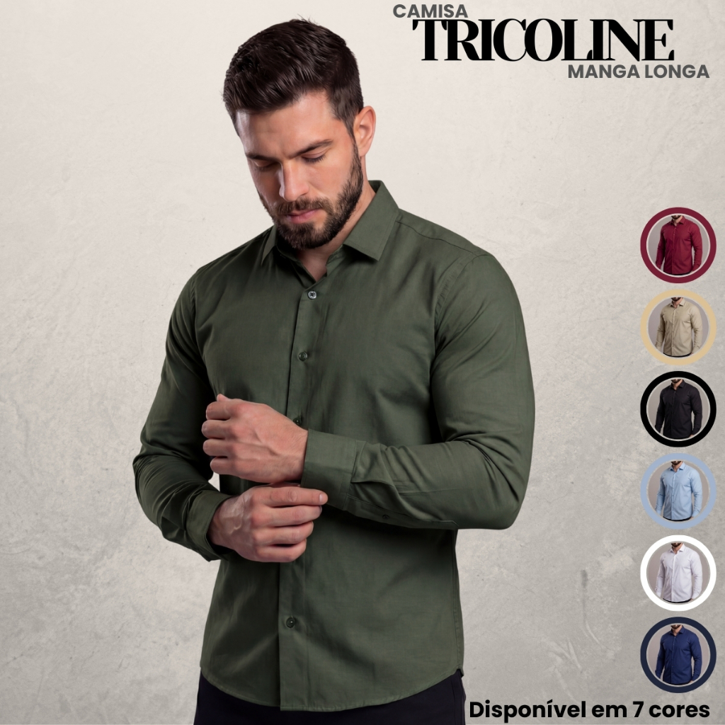 Camisa Social Masculino Manga Longa De Botão Algodão Masculino Blusa Premium Casual Básica Lisa em Oferta na Shopee