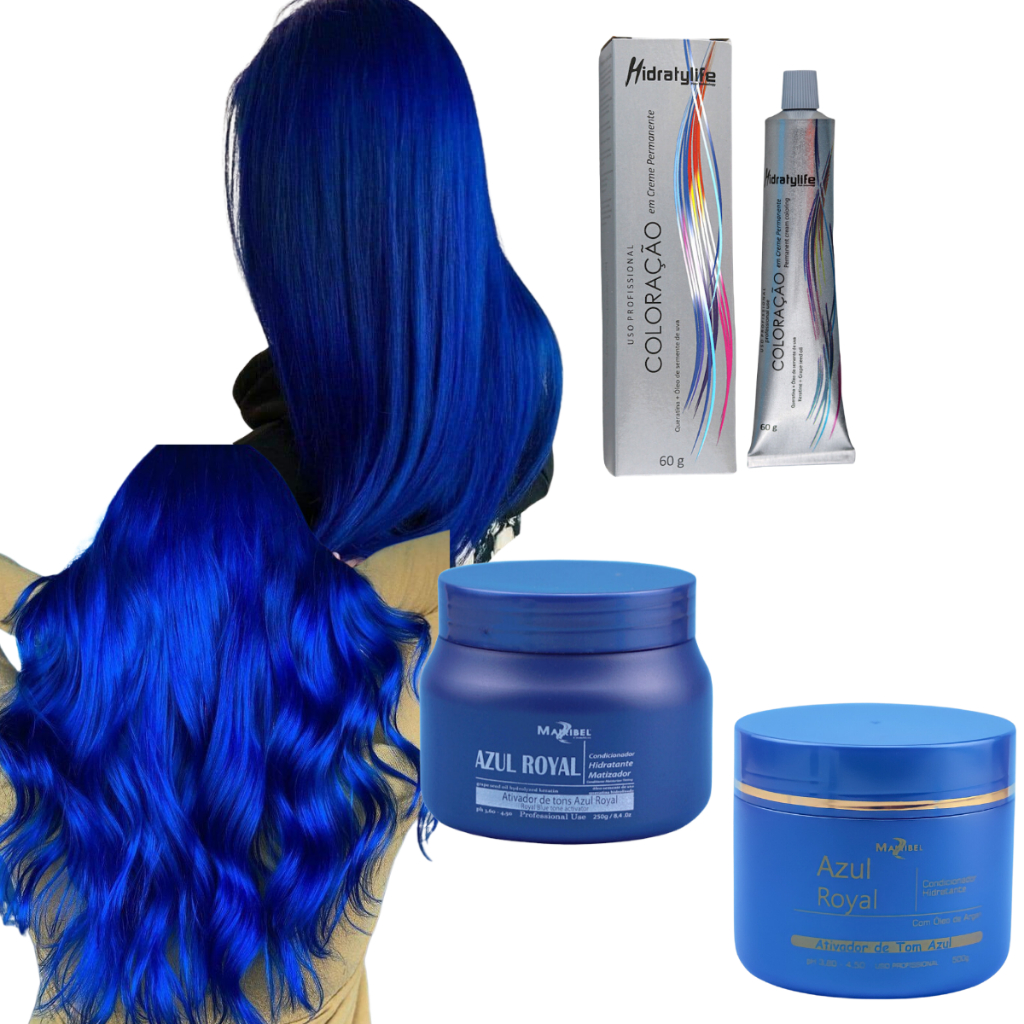Kit Tinta Mairibel Azul Royal Intenso + Matizador Azul Royal 250g ou 500g | Manutenção da Cor Azul