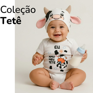 Body Bebê Temático Meu tete Vaquinha fazendinha Mesversario animais– 100% Algodão, Manga Curta em Oferta na Shopee