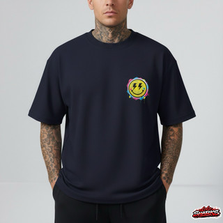 Camiseta oversized masculina Streetwear Premium 100% Algodão estampada frente sorriso pequeno