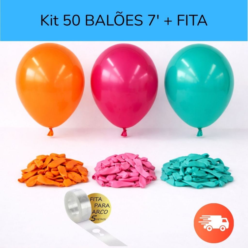 Kit 50 Balões Tardezinha Laranja + Pink +Tiffany + Fita para Arco - Bexigas 7 Polegadas em Oferta na Shopee