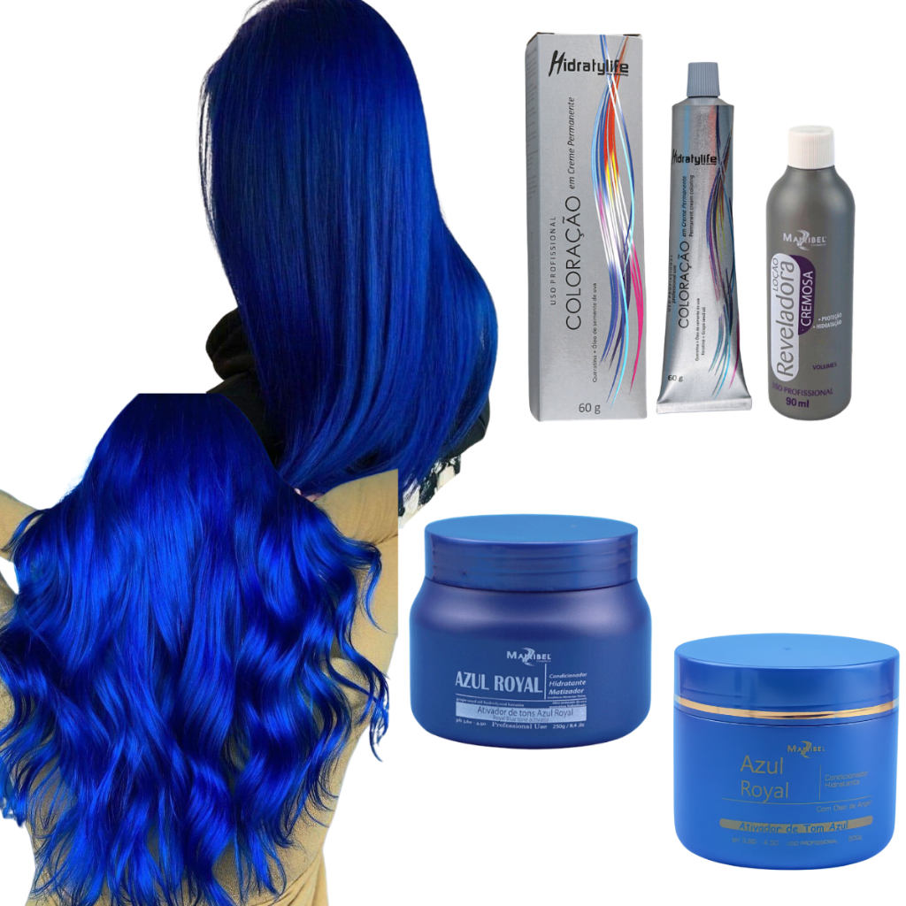 Kit Completo Mairibel Azul Royal Intenso + Ox 10/20/30/40 + Matizador 250g ou 500g | Azul Vibrante
