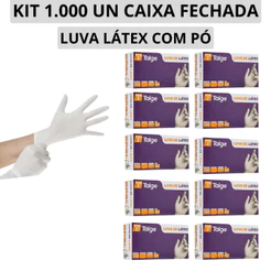 Kit 1.000 Luvas de látex C/PÓ Cor Natural - TALGE