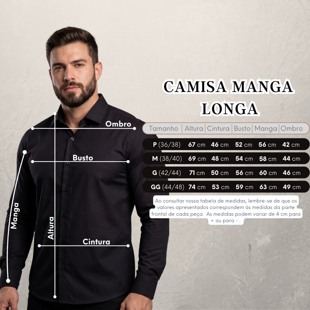 Camisa Social Masculina Manga Longa De Botão Algodão Blusa Premium Casual Lisa