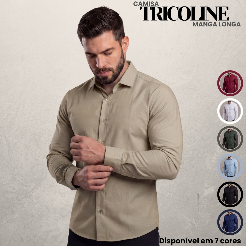 Camisa Social Masculina Manga Longa De Botão Algodão Blusa Premium Casual Lisa em Oferta na Shopee