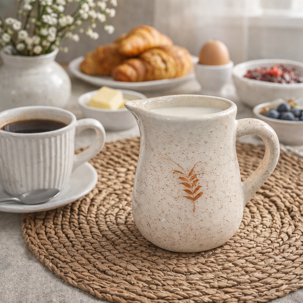Leiteira de Cerâmica Rústica 500ml | Jarra para Leite e Café | Estilo Artesanal Vintage | Mesa Posta Café da Manhã