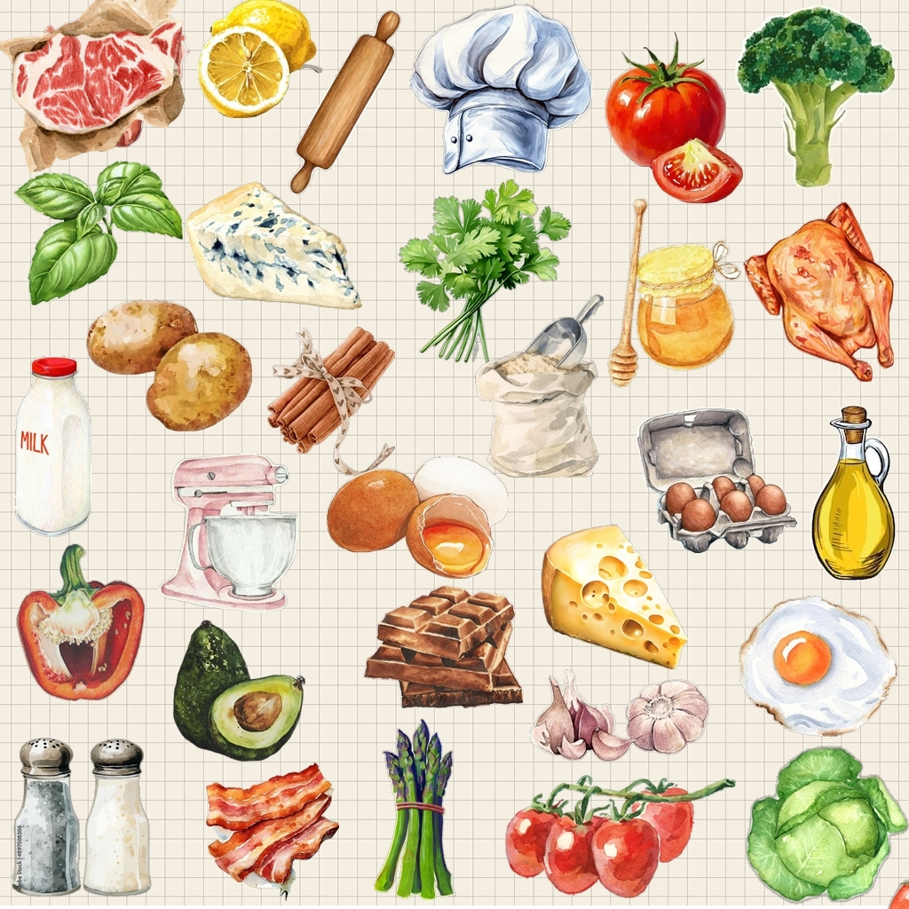 Kit 30 Adesivos Receita vegetais para Livro de Receitas Caderno potes decoração Vinil À Prova D'Água