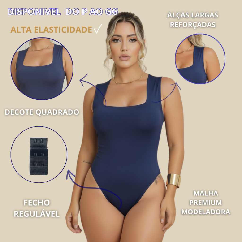 Detalhes do Kit 3 Body Feminino Decote Quadrado Alça Larga Regata Com Forro Tecido Suplex Premiu Liso Casual