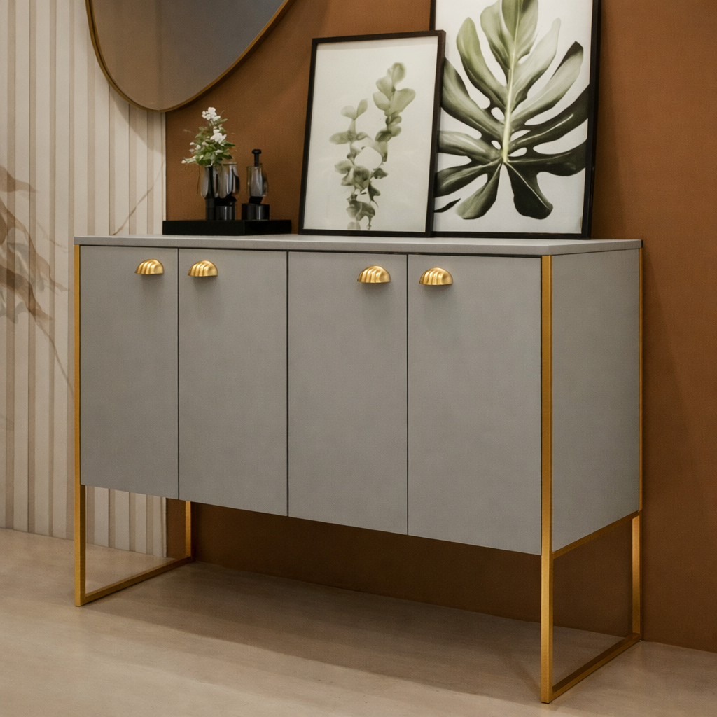 Aparador Buffet Multiuso 4 Portas em MDF – Armário Decorativo para Sala, Sala de Jantar ou Hall