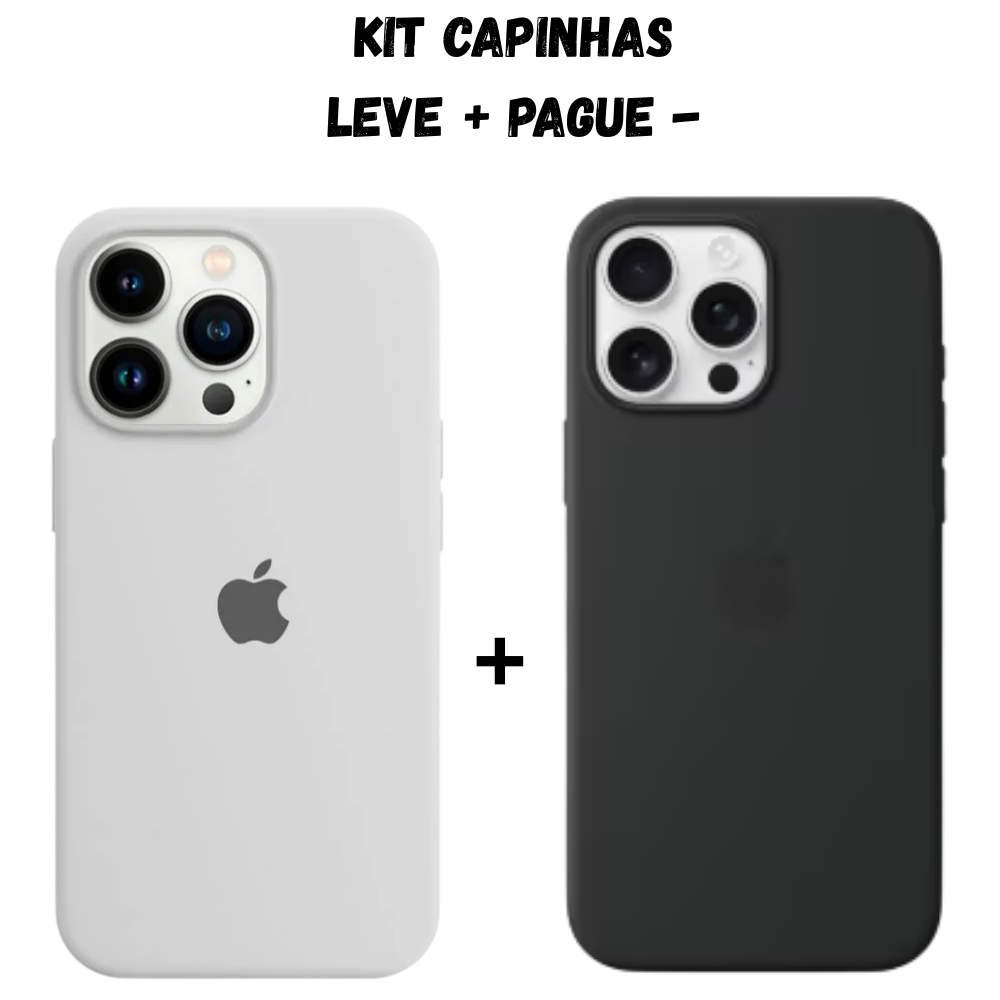 KIT Capa Capinha Original Preto+Branco Para iPhone 13 Pro Max 14 Pro Silicone aveludado Ant-impactos